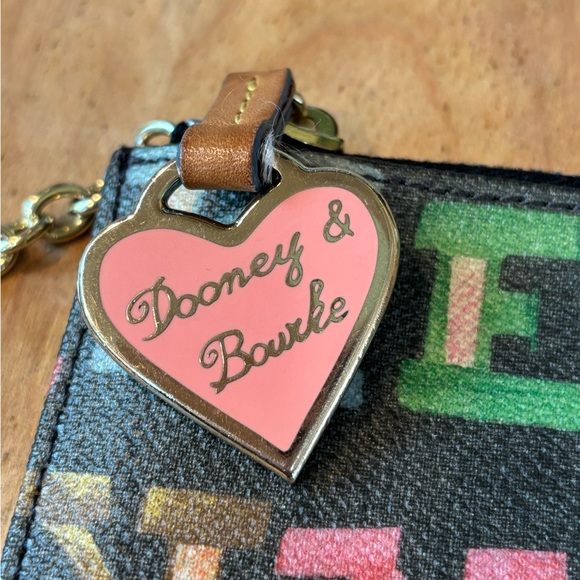 Dooney & Bourke Multicolor Logo Wristlet‎ Clutch Wax Canvas Leather - Picture 4 of 10